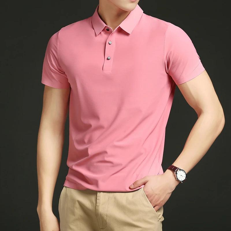 Camisa Polo Masculina em Seda Gelo Vizencci