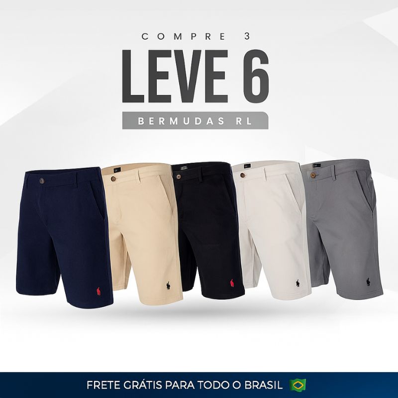 Bermudas Masculina em Sarja RL - Kit 6 Unidades (OFERTA PRÉ-BLACK FRIDAY)